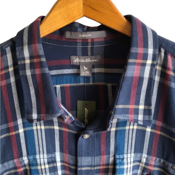 Eddie Bauer Men’s Button Up Plaid Shirt XXL Deep Indigo Long Sleeve NWT … - Picture 6 of 12